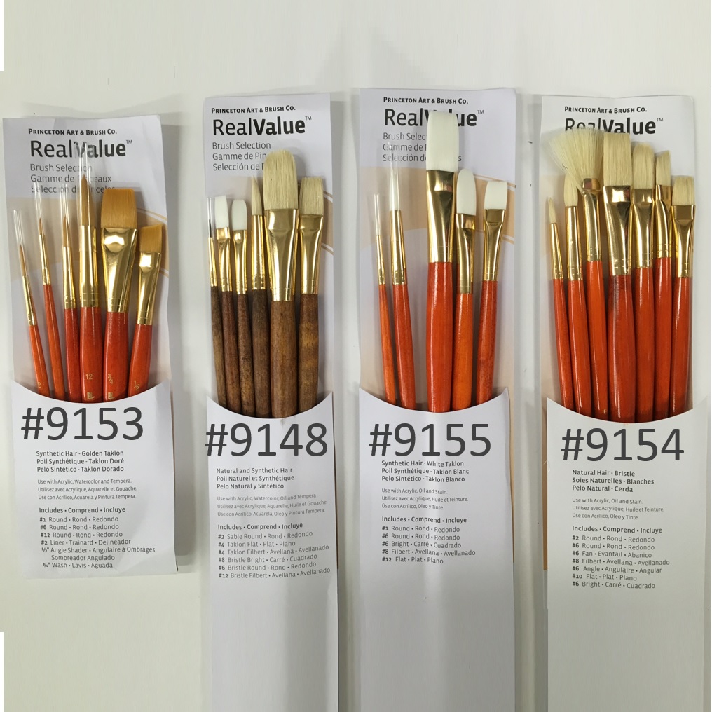 Oil & Watercolor Painting Princeton Real Value Rnd 4, Shader 4, 6, 10 Paint Brush Sets for Acrylic Series 9100 Syn-Gold Taklon
