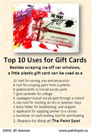 Top 10 uses for gift cards for artists