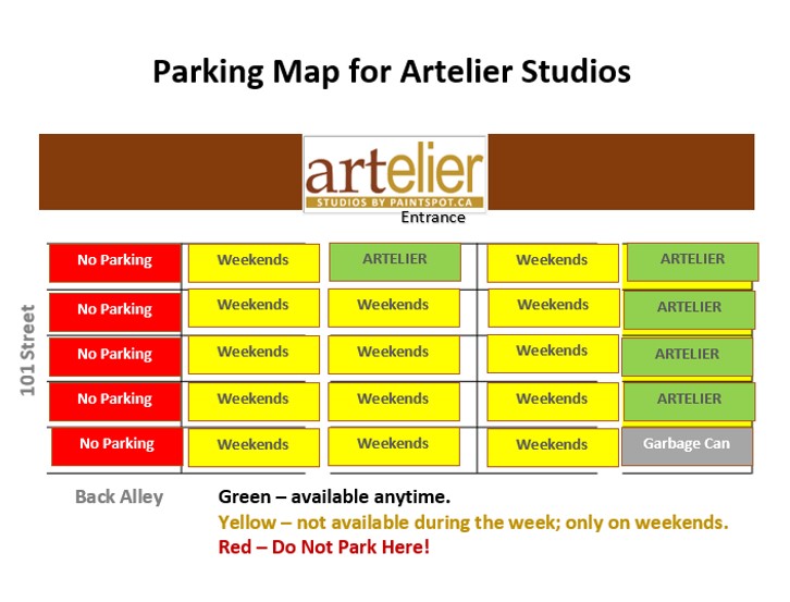 Parking map and times for Artelier Studios