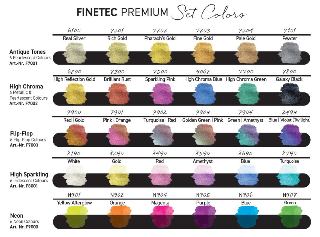 Finetec Premium Artist Iridescent Watercolor Paint 6 Color Set High Sparkle  - The Art Store/Commercial Art Supply