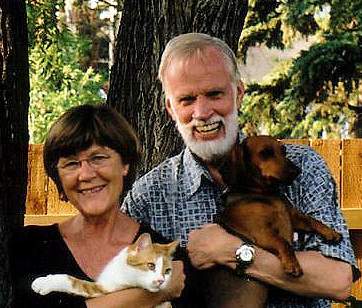 Sidsel and David with their cat and shop dog, Gus