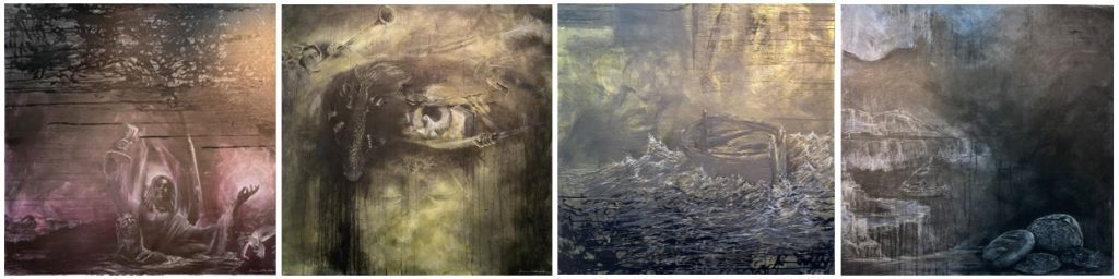 A set of four images showing the work of Darren Woluschuk