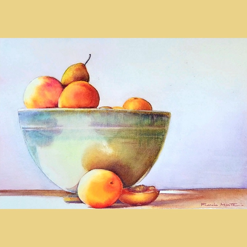 Bowl of Apricots - Watercolour Still Life