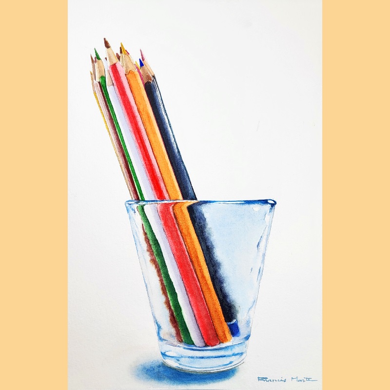 Glass of Pencils in Watercolour