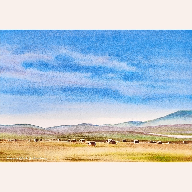 Straw Bales and Prairie Skies in Watercolour