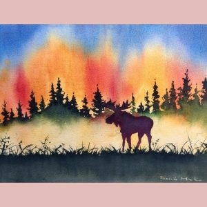 Moose in the Misty Mountains in Watercolour