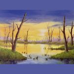 Sunset Over the Marsh: Alberta's Back Country in Acrylic