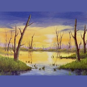 Sunset Over the Marsh: Alberta's Back Country in Acrylic