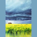 Stormy Skies Over Canola Fields in Watercolour