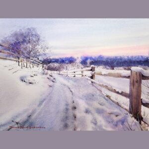 Wintery Country Road in Watercolour