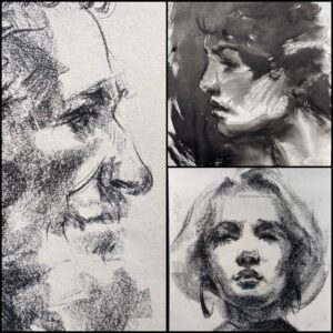 Gestural Portraits in Charcoal & Ink