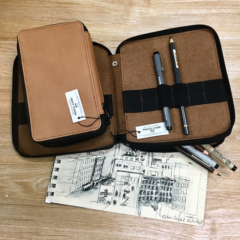 Large Leather Pencil Case Pen Bag