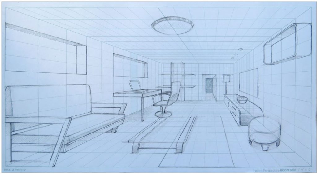 1-point perspective room grid